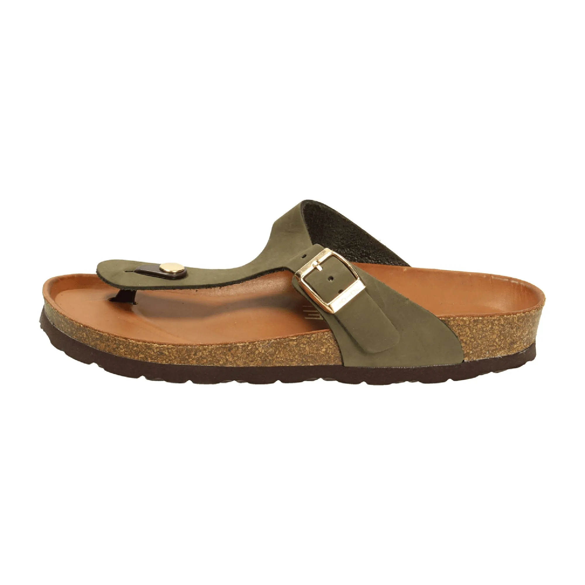 Rohde Women's Olive Green Leather Open Toe Sandals with Buckle Closure