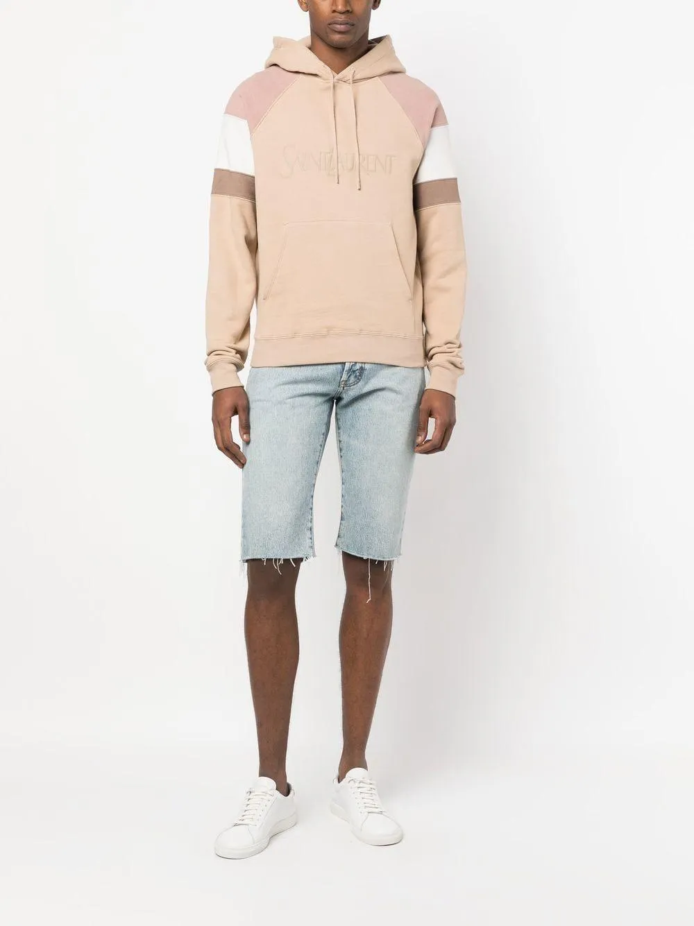 SAINT LAURENT Classic Cotton Hoodie for Men in Nude/Rose Givre/Dirt - FW23