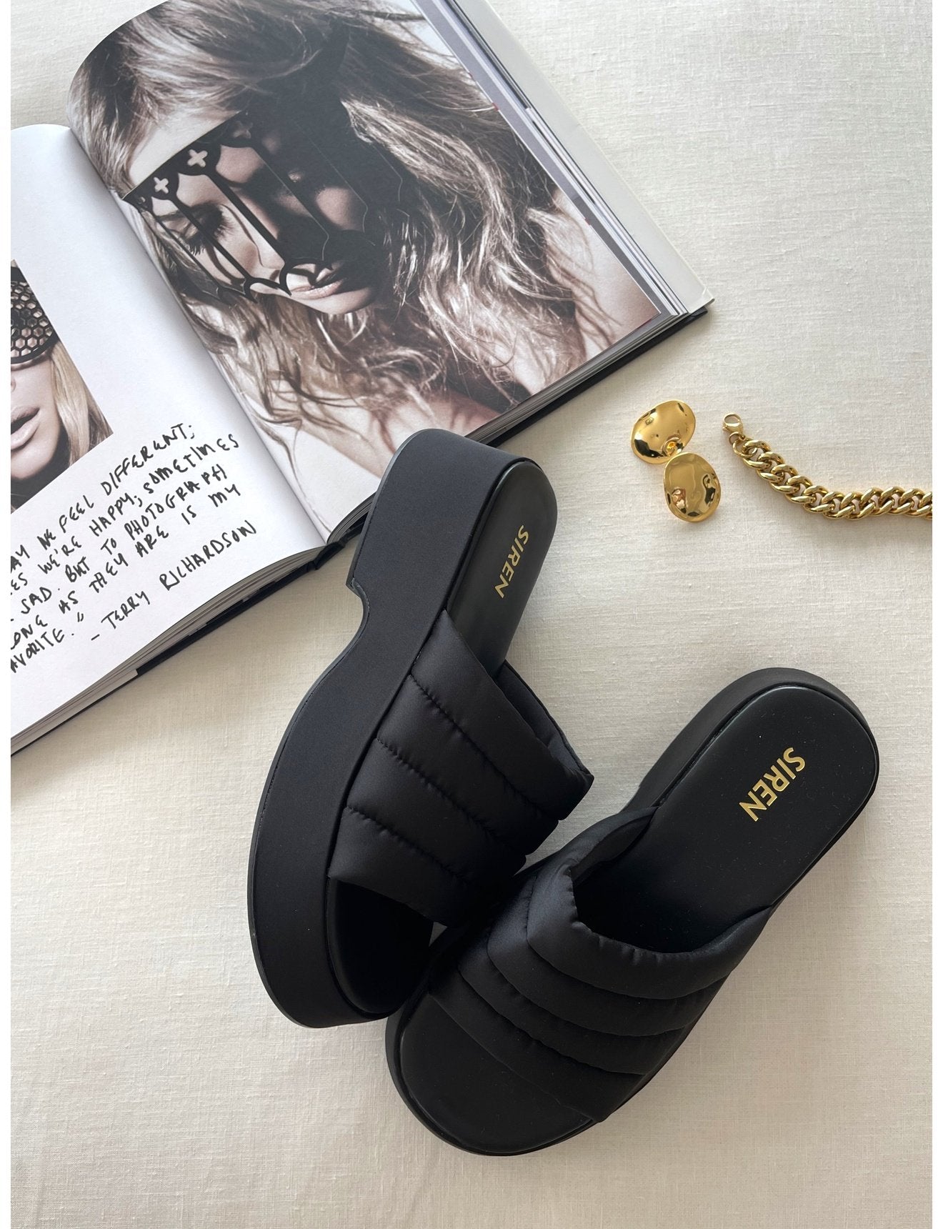 Scorpio Flatform Slides - Black Satin