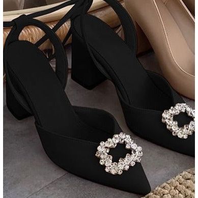 Square Rhinestone Thick Heel