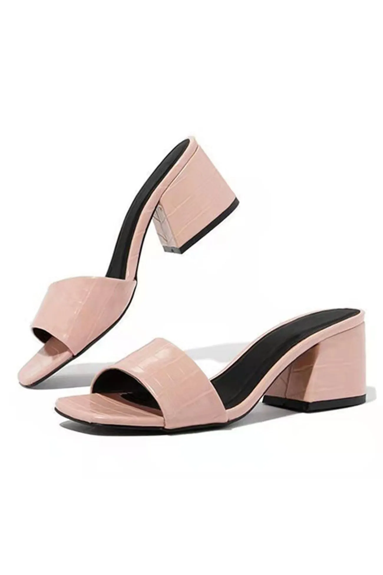 Square-toe Thick Heel PU Sandals