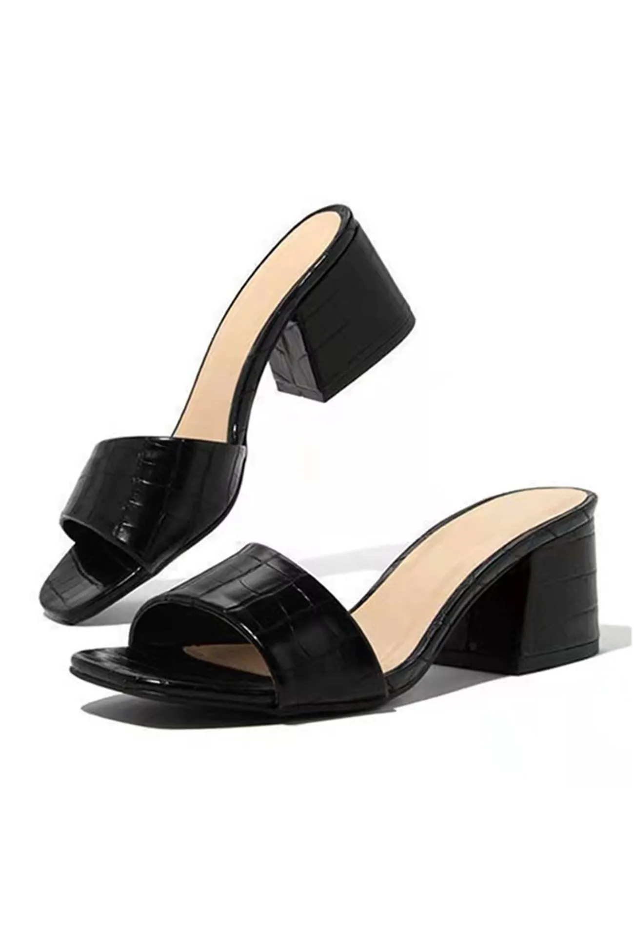 Square-toe Thick Heel PU Sandals