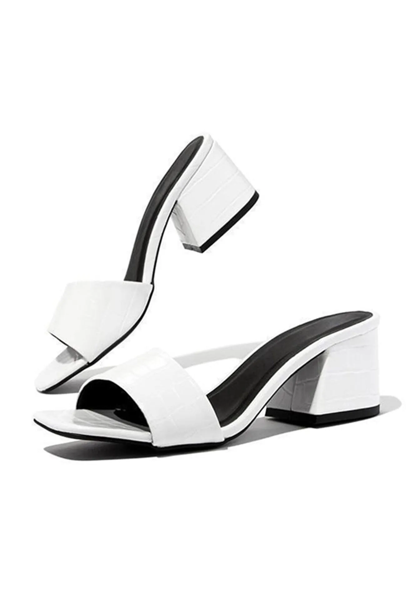 Square-toe Thick Heel PU Sandals