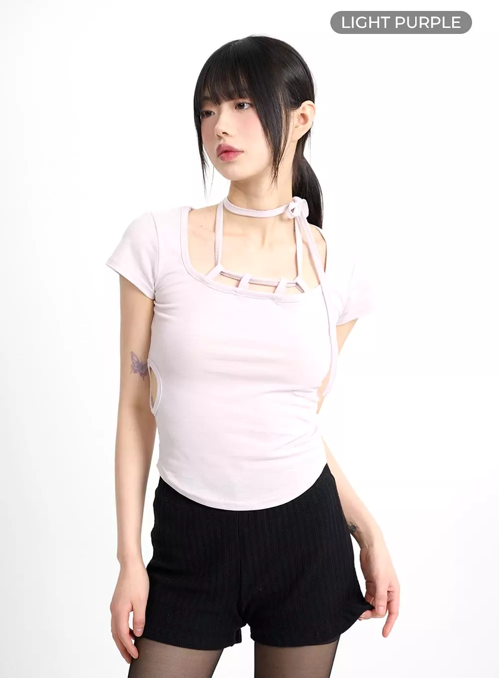 Strap Cut Out Cropped Tee CM415