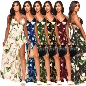 Swing Dress Sexy Sweet Strap Printing Sleeveless Flower Maxi Long Dress Street