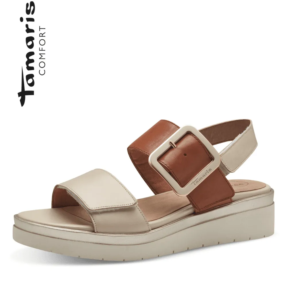 Tamaris Comfort 88706 Ivory and Tan Velcro Sandals