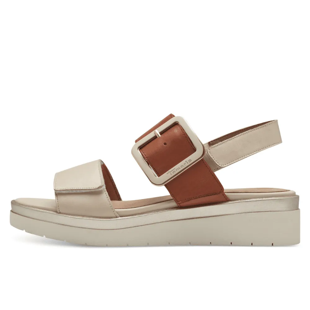 Tamaris Comfort 88706 Ivory and Tan Velcro Sandals