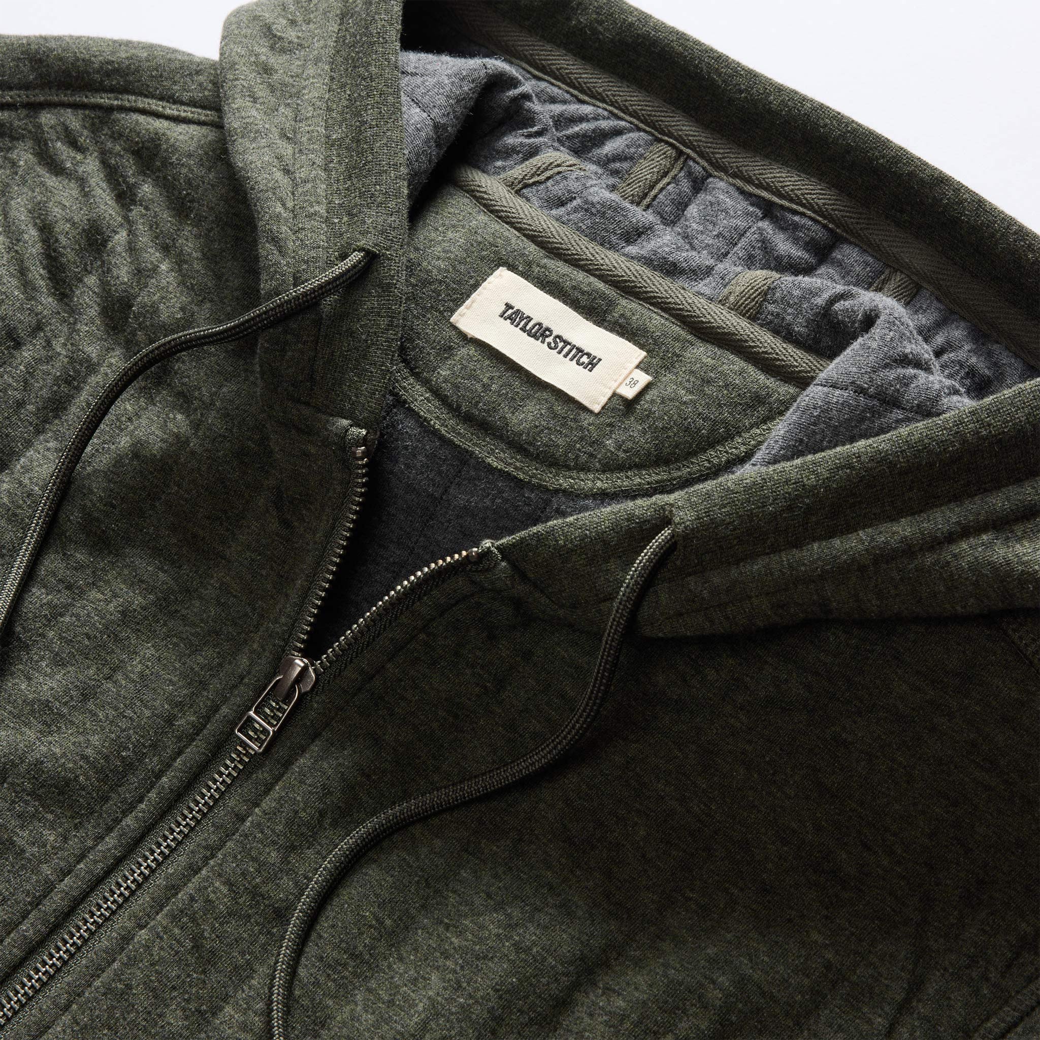 The Apres Zip Hoodie in Fatigue Olive Quilt