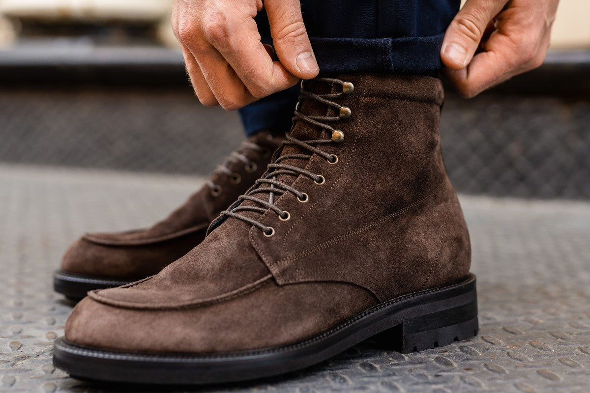 The Stryker Moc-Toe Boot - Dark Brown Suede