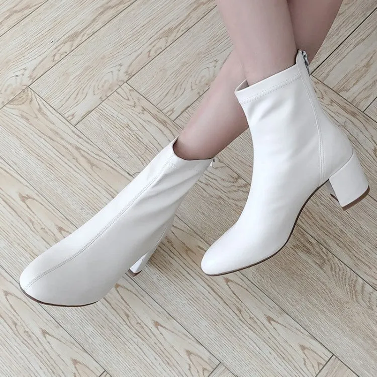 Thick Heel Short Cowhide Boots