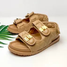 Weekend Trip Two Strap Velcro Sandals in Tan Brown