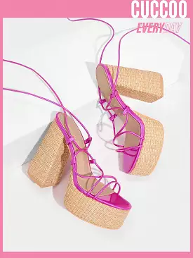 Woman Shoes Open Toe Tie Leg High Heel Platform Sandals For Spring And Summer