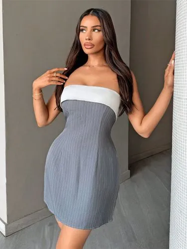 Women's Bodycon Dress Mini Dress Elegant Sexy Strapless Sleeveless Color Block Stripe Short Mini Dress Holiday Bar