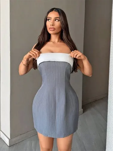 Women's Bodycon Dress Mini Dress Elegant Sexy Strapless Sleeveless Color Block Stripe Short Mini Dress Holiday Bar