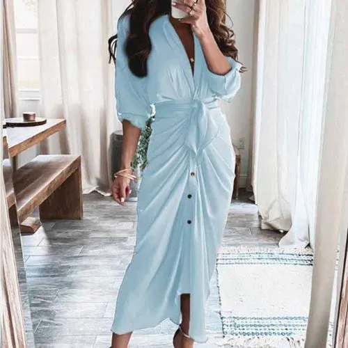 Women's Sheath Dress Bodycon Dress Elegant V Neck Straps Ruched Long Sleeve Stripe Midi Dress Business Date