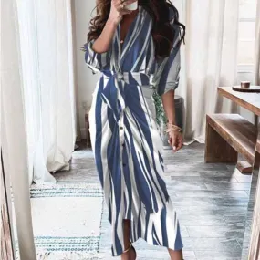 Women's Sheath Dress Bodycon Dress Elegant V Neck Straps Ruched Long Sleeve Stripe Midi Dress Business Date