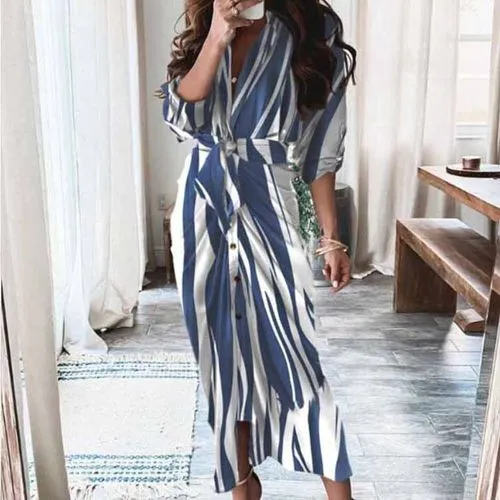 Women's Sheath Dress Bodycon Dress Elegant V Neck Straps Ruched Long Sleeve Stripe Midi Dress Business Date