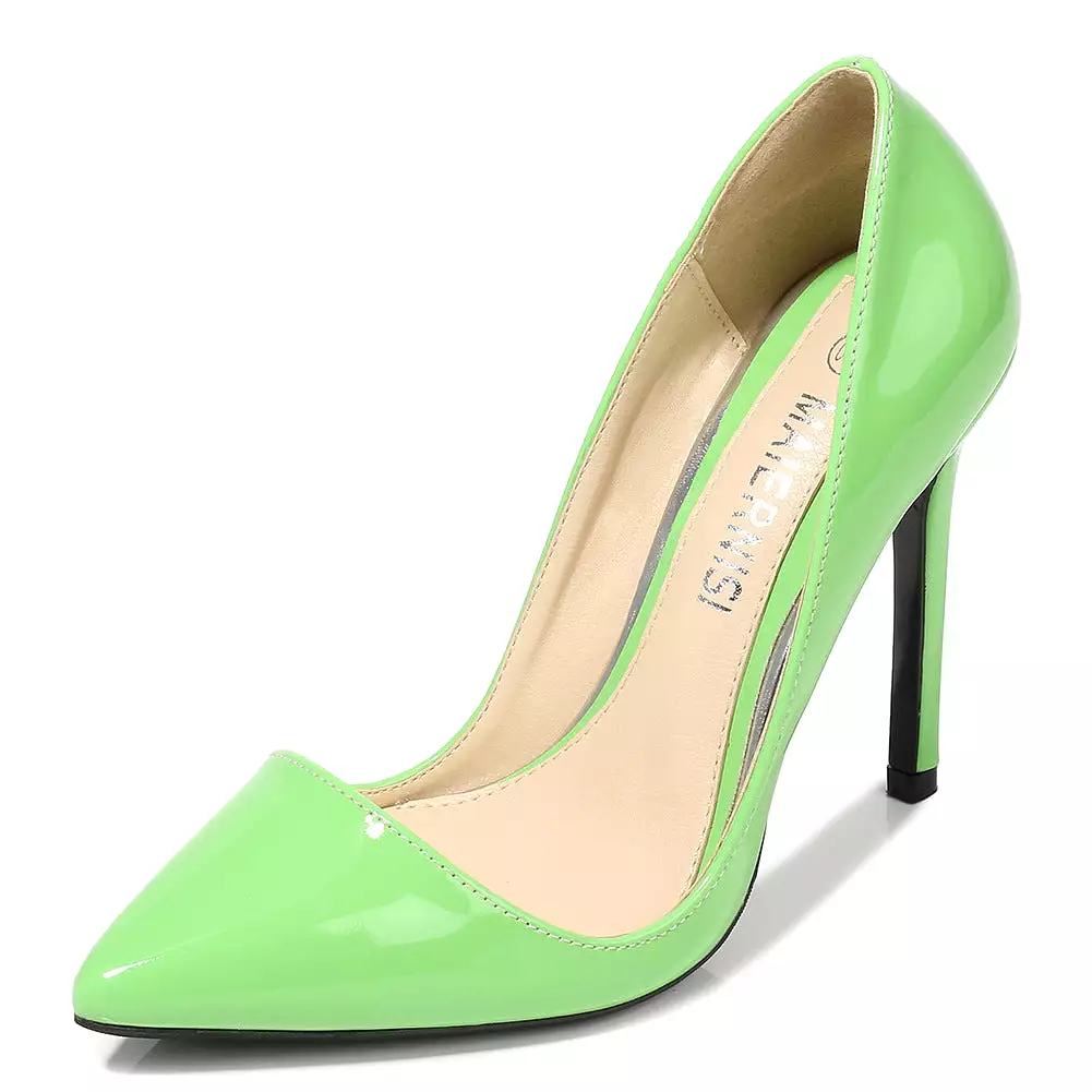 Women's Candy Color Pointed Toe Shallow Stiletto Heel Pumps