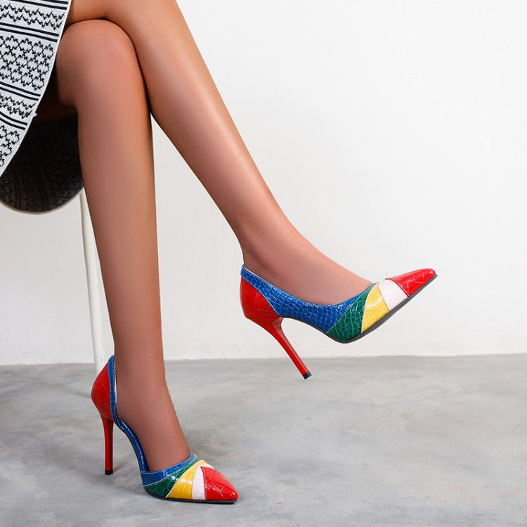 Women's Color Blocking Pointed Toe Scarpin Stiletto Heel Pumps