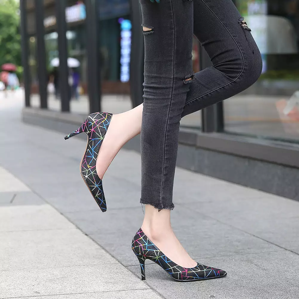 Women's Colorful Pointed Toe Shallow Stiletto Heel Pumps