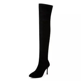 Women's Flock Pointed Toe Stiletto Heel Over Knee Boots