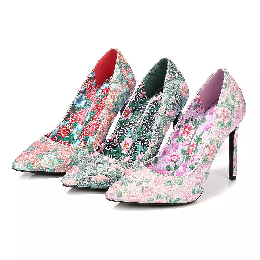 Women's Flora Printed Pointed Toe Shallow Stiletto Heel Pumps