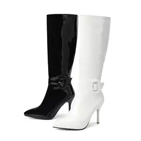 Women's Glossy Pointed Toe Stiletto Heel Knee High Boots