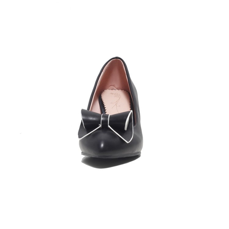 Women's Pointed Toe Bow Tie Shallow Kitten Heel Pumps