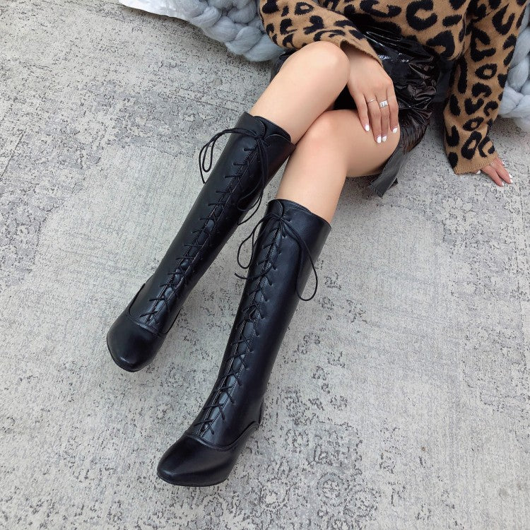 Women's Pointed Toe Lace Up Stiletto Heel Knee High Boots