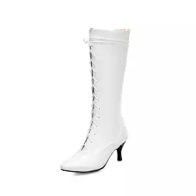 Women's Pointed Toe Lace Up Stiletto Heel Knee High Boots