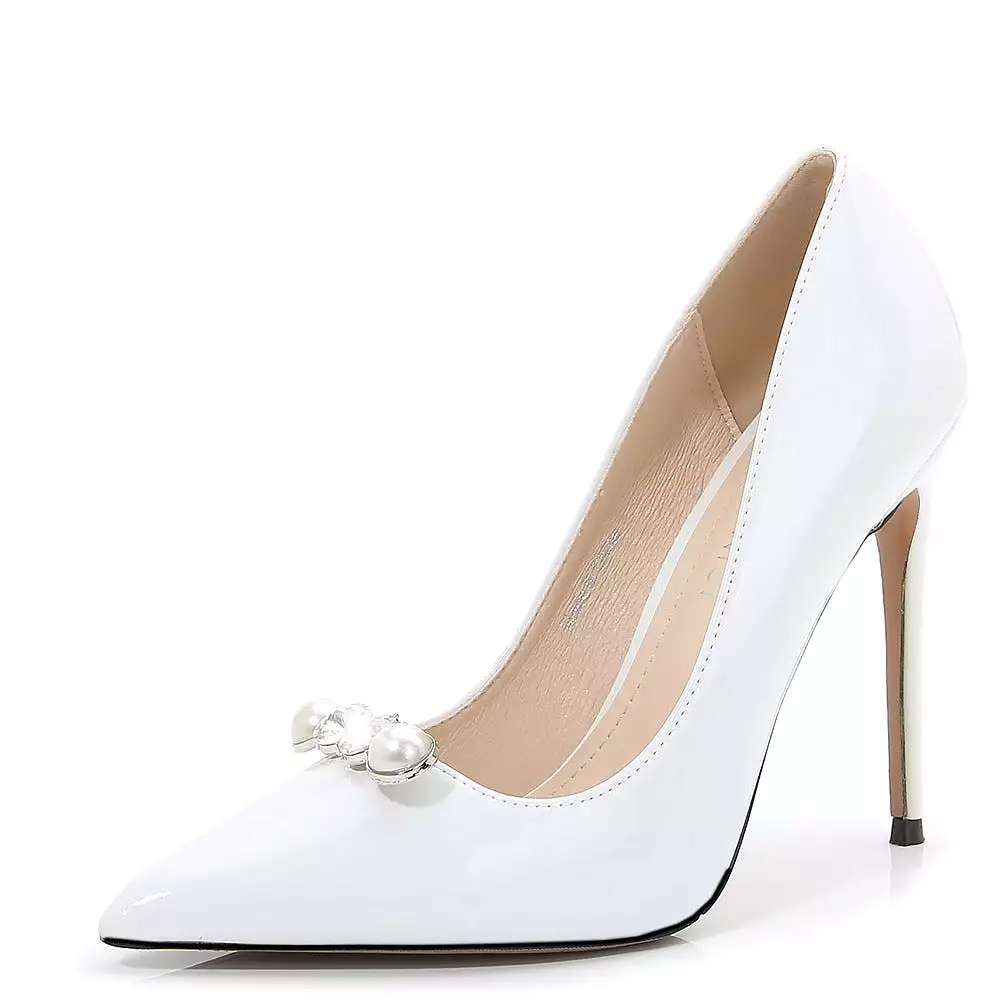 Women's Pointed Toe Pearls Shallow Stiletto Heel Pumps