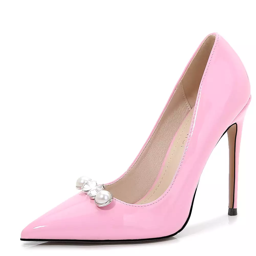 Women's Pointed Toe Pearls Shallow Stiletto Heel Pumps