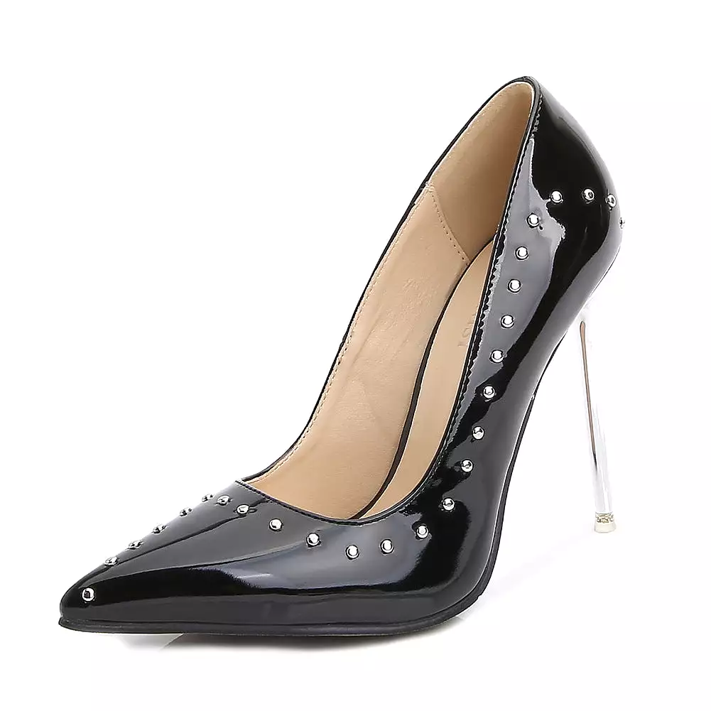 Women's Pointed Toe Rivets Shallow Crystal Stiletto Heel Pumps