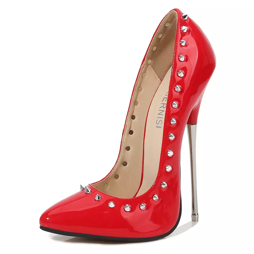 Women's Pointed Toe Rivets Shallow Stiletto Heel Pumps