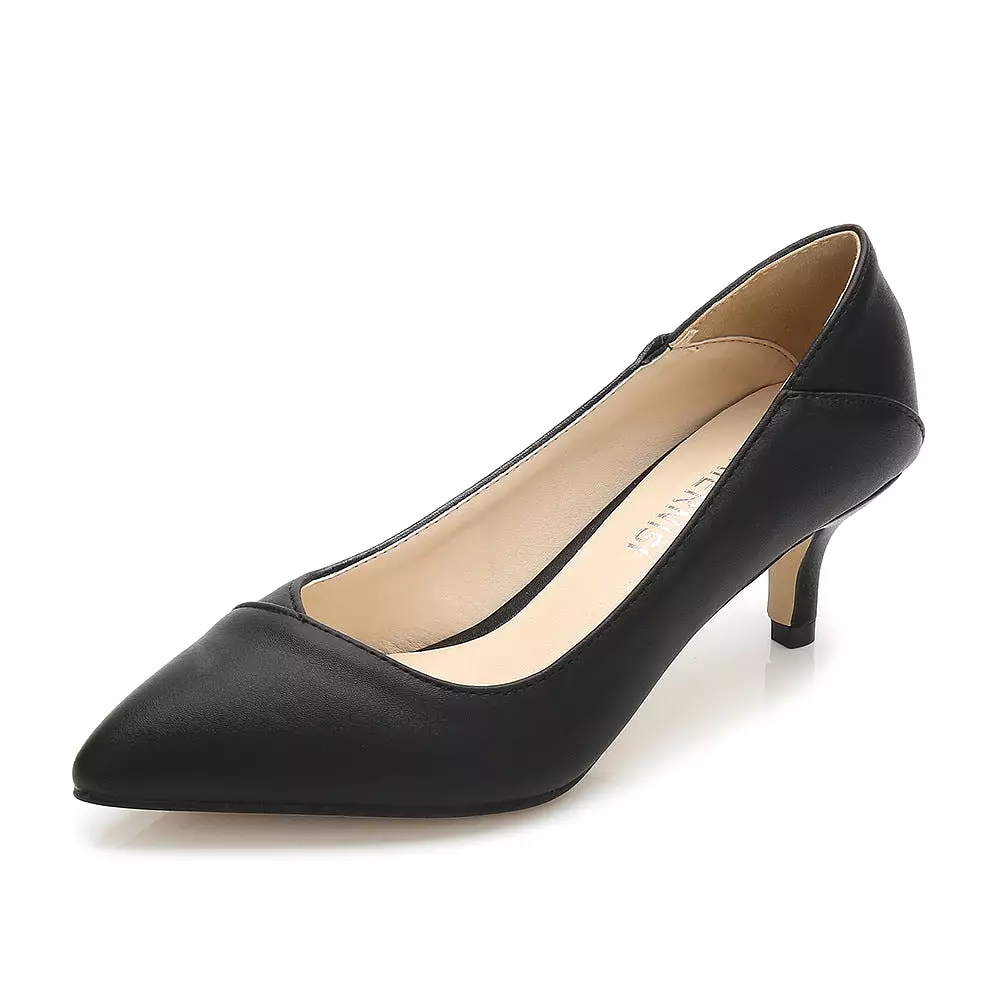 Women's Pointed Toe Shallow Kitten Heel Pumps