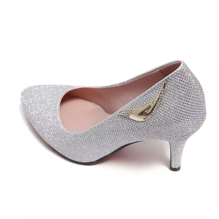 Women's Pointed Toe Shallow Sequins Rhinestone Stiletto Heel Pumps