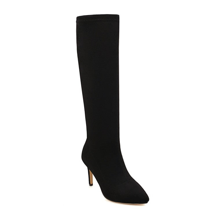 Women's Pointed Toe Side Zippers Stiletto Heel Knee-High Boots