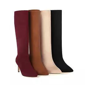 Women's Pointed Toe Side Zippers Stiletto Heel Knee-High Boots