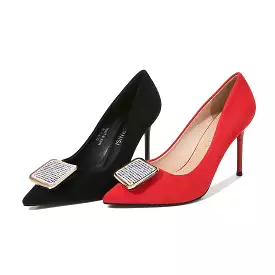 Women's Pointed Toe Square Buckles Shallow Stiletto Heel Pumps