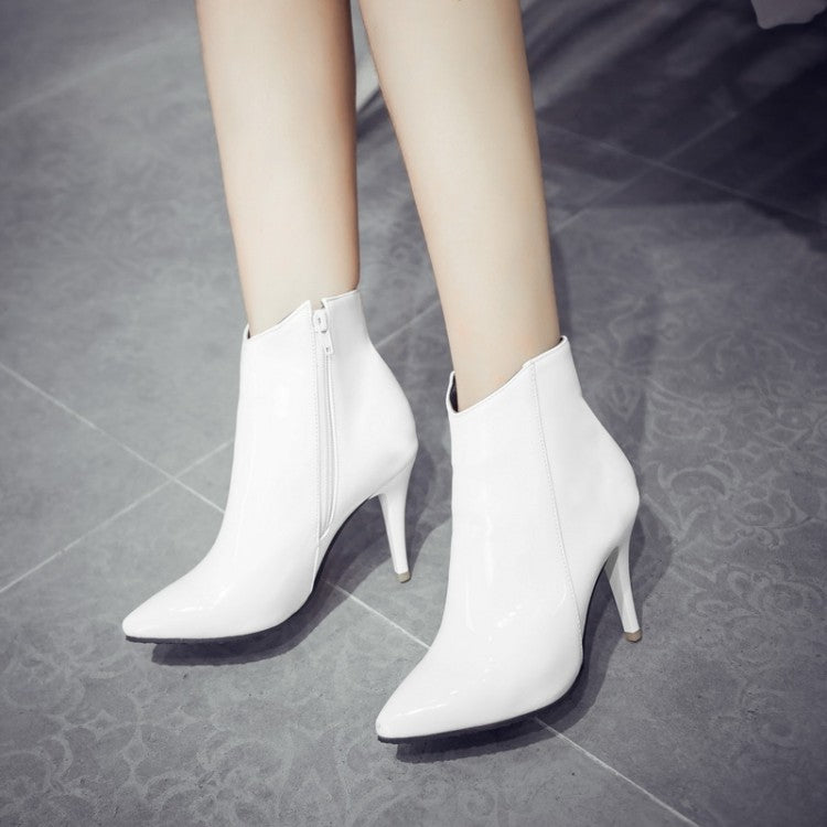 Women's Pu Leather Pointed Toe Side Zippers Stiletto Heel Ankle Boots