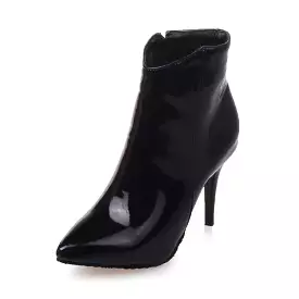 Women's Pu Leather Pointed Toe Side Zippers Stiletto Heel Ankle Boots