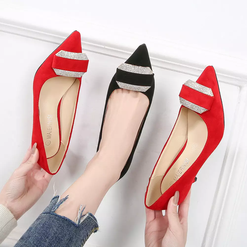 Women's Rhinestone Pointed Toe Shallow Stiletto Heel Pumps