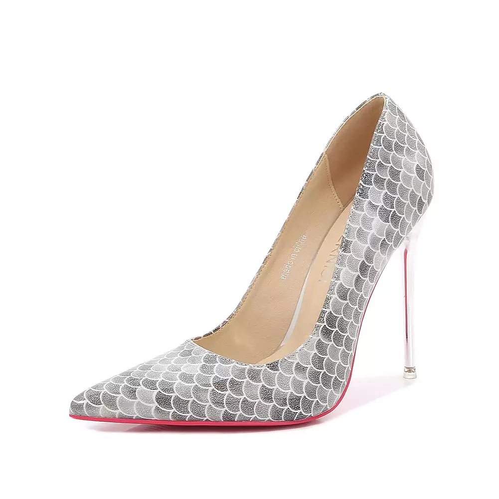 Women's Scales Printed Pointed Toe Shallow Stiletto Heel Pumps