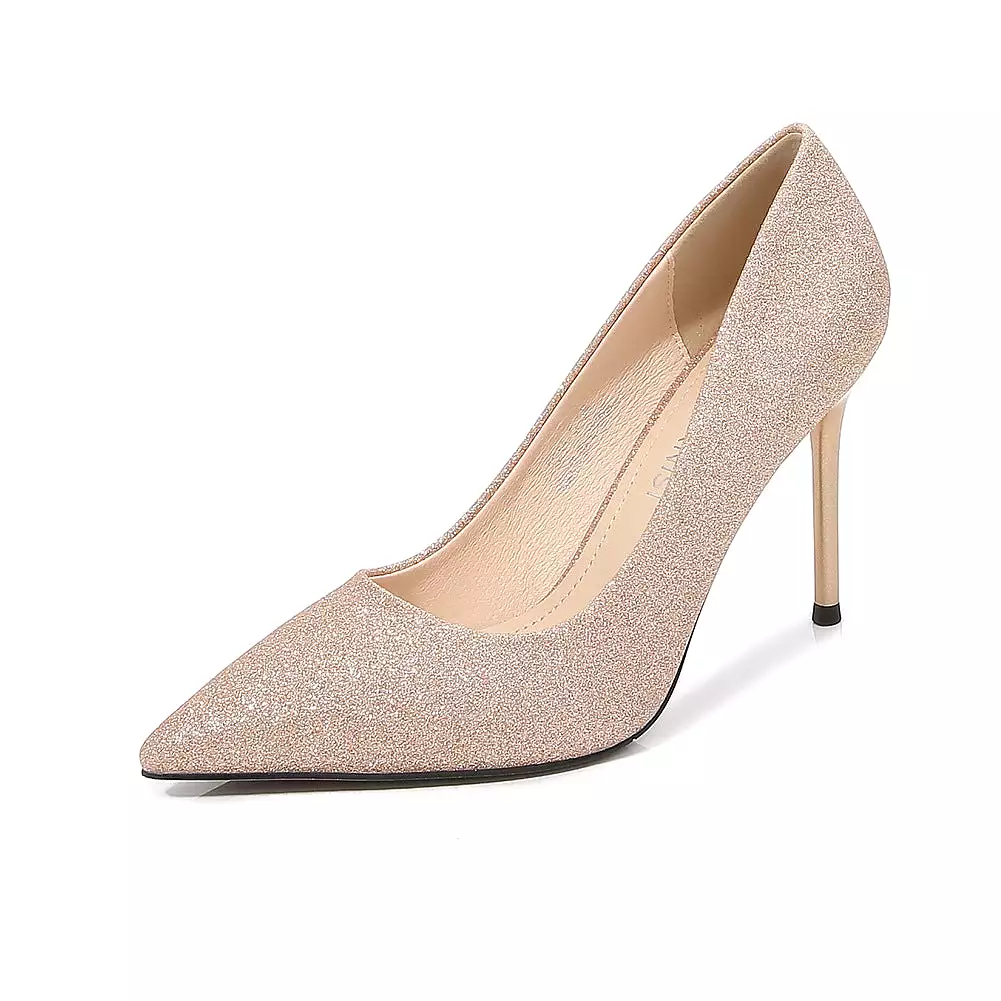 Women's Sequins Pointed Toe Shallow Stiletto Heel Pumps