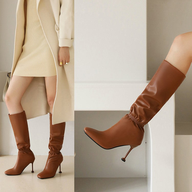 Women's Square Toe Slouch Spool Heel Stiletto Heel Knee-High Boots