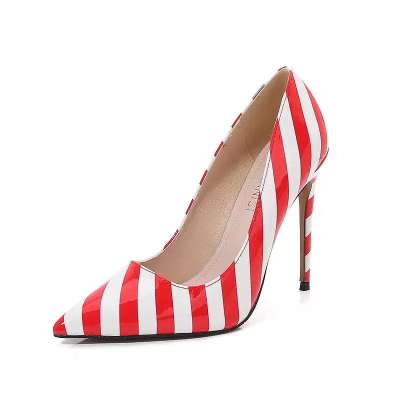 Women's Stripes Pointed Toe Shallow Stiletto Heel Pumps