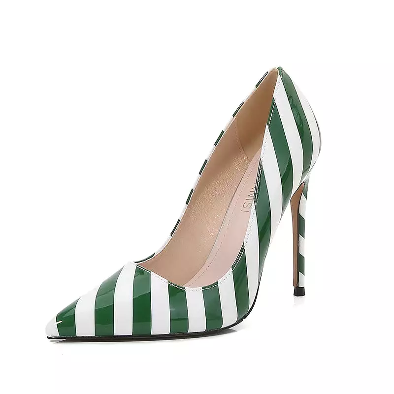 Women's Stripes Pointed Toe Shallow Stiletto Heel Pumps