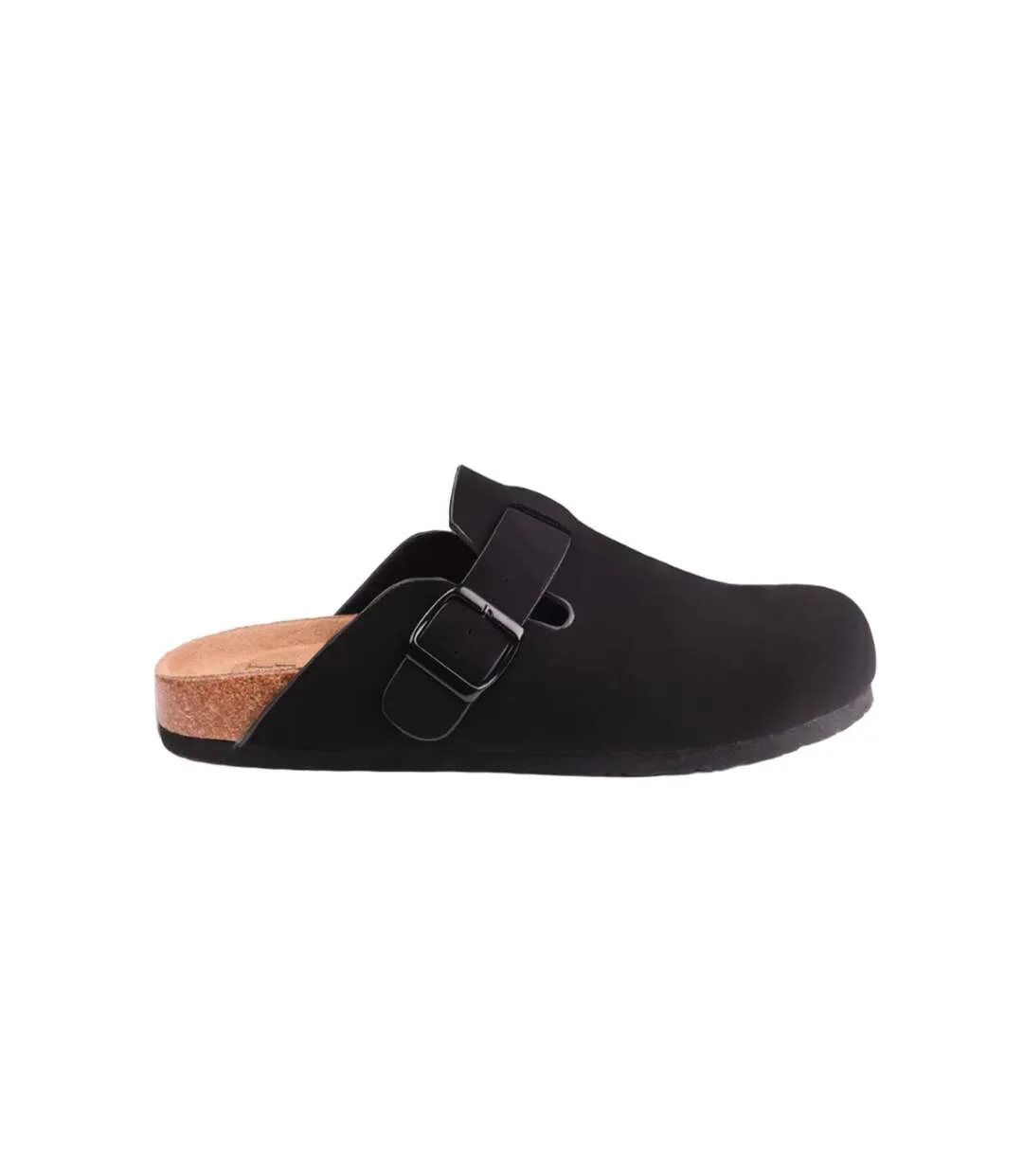 Womens/ladies palm nubuck closed toe buckle detail flat sandals black Where´s That From