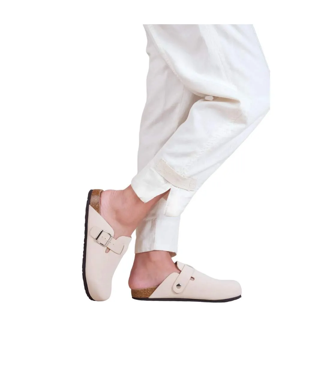 Womens/ladies palm nubuck closed toe buckle detail flat sandals cream Where´s That From