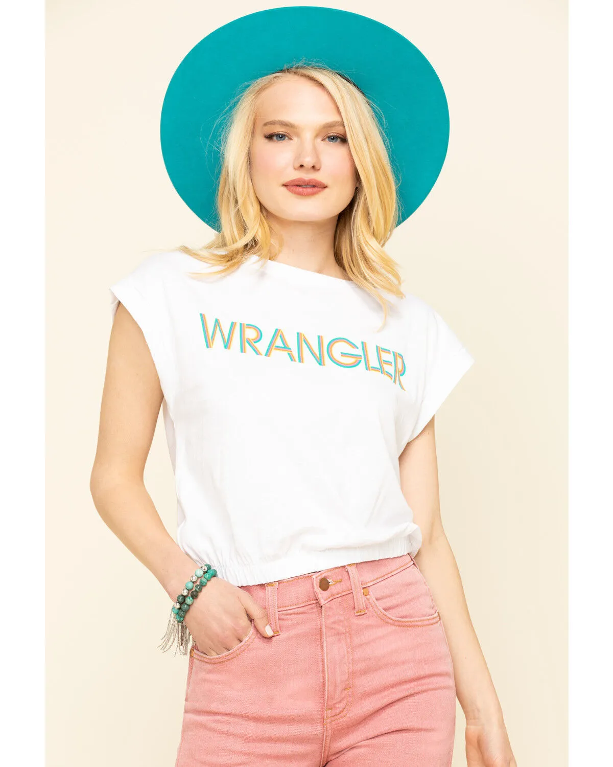 Wrangler Modern Women's White Logo High Rib Cropped Tee